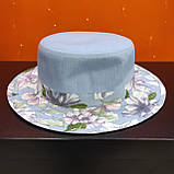 Жіночий блакитний капелюх канотьє принт квіти Україна, фото 4