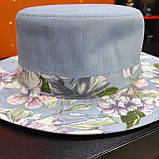 Жіночий блакитний капелюх канотьє принт квіти Україна, фото 10