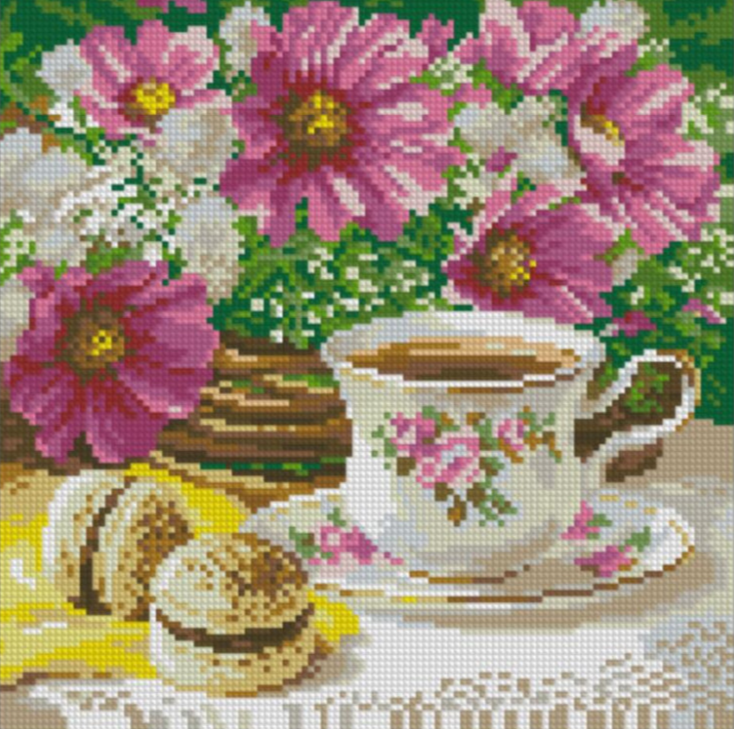 Алмазна мозаїка квадратним камінням Ранковий чай Dream Art 30278 (29 х 29 см)