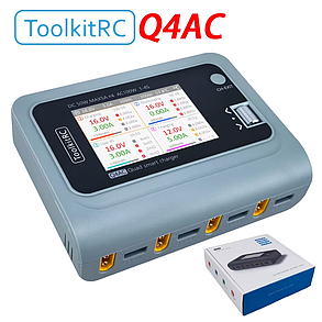 Зарядний пристрій ToolkitRC Q4AC XT60 4x50W AC/DC вбудований блок живлення 100W, фото 1
