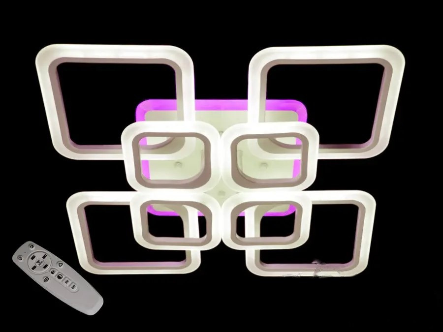 Світлодіодна люстра смарт світильник з пультом та кольоровою підсвіткою, 145W, білі люстри лофт, фото 1