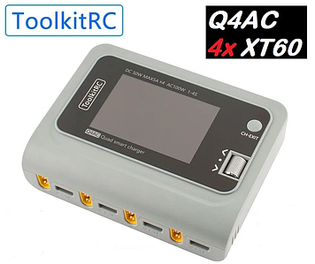 Зарядний пристрій ToolkitRC Q4AC 4x50W AC/DC Smart Charger XT60 Блок живлення AC 100W