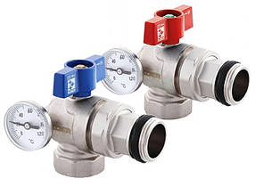 Крани для колектора з термометром кутові 1"