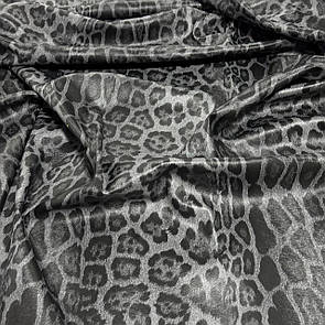 Шкірзам Стрейч на трикотажі тиснений принт Леопард сірий