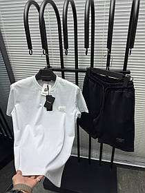 Чоловічий літній костюм футболка і шорти Dolce & Gabbana White Black Чоловічий комплект білий з чорним D&G