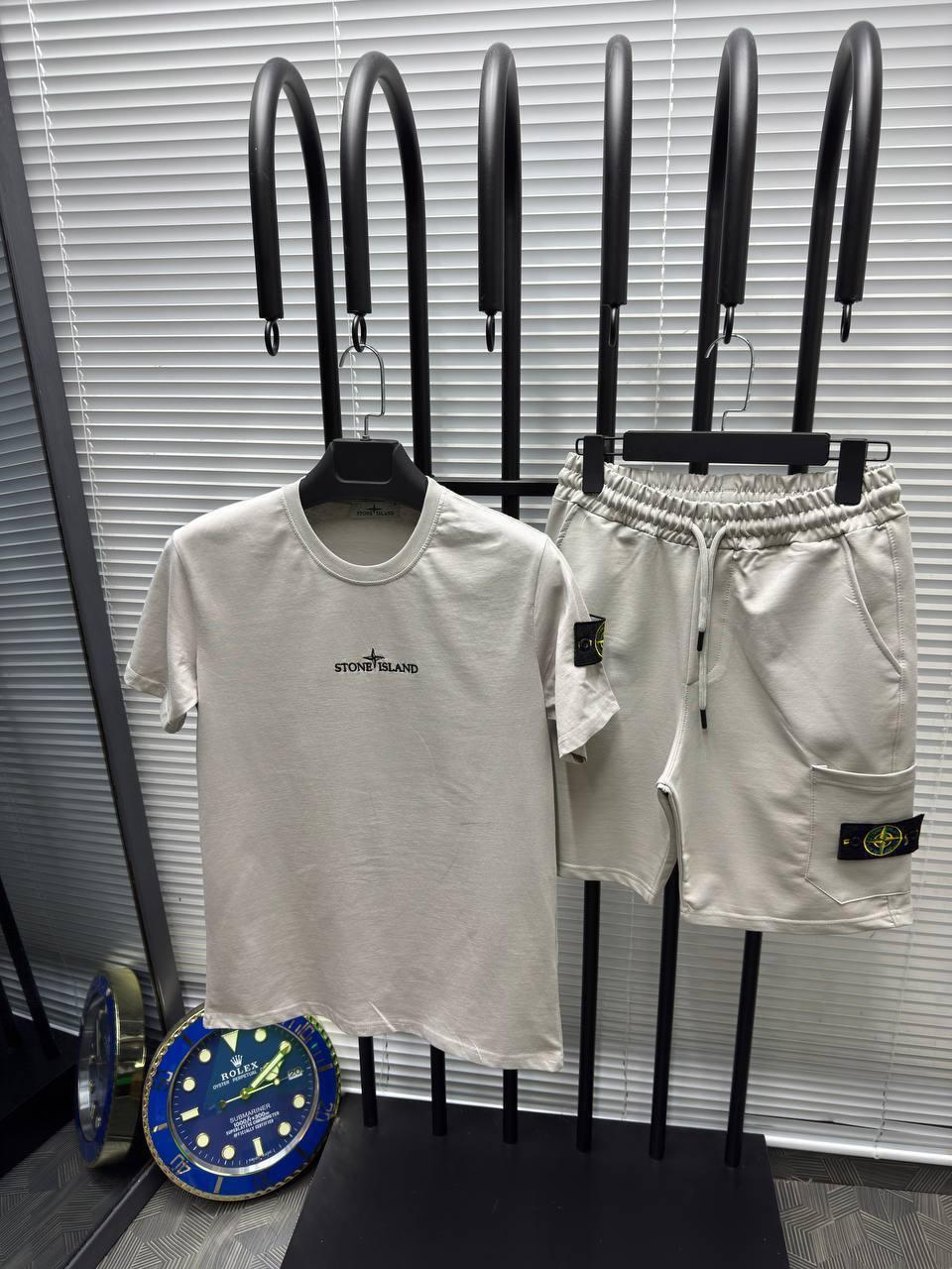Чоловічий літній костюм футболка і шорти Stone Island Sand Чоловічий комплект пісочний Стон Айленд