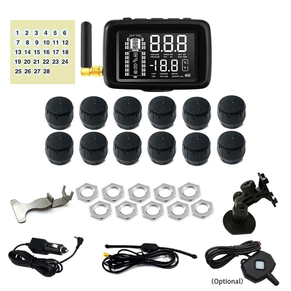 TPMS система контролю тиску та температури в шинах Careud U901RV для вантажівок, на 12 зовнішніх датчиків, фото 1