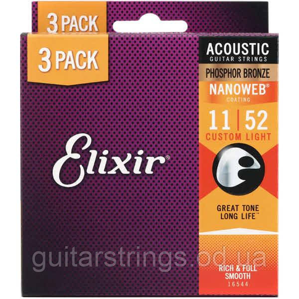 Струны Elixir 16544 Nanoweb Phosphor Bronze Custom Light 11-52 1 set