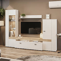 Сучасна красива біла стінка під телевізор тв у скандинавському стилі у вітальню зал 260 см Соренто Сокме