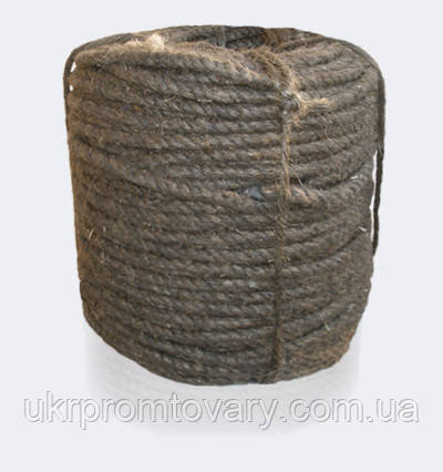 Канат (мотузка) пеньковий, просочений, смоляний, тросової звивання, діаметр ф 40 мм, шнури мотузки виробник, фото 1