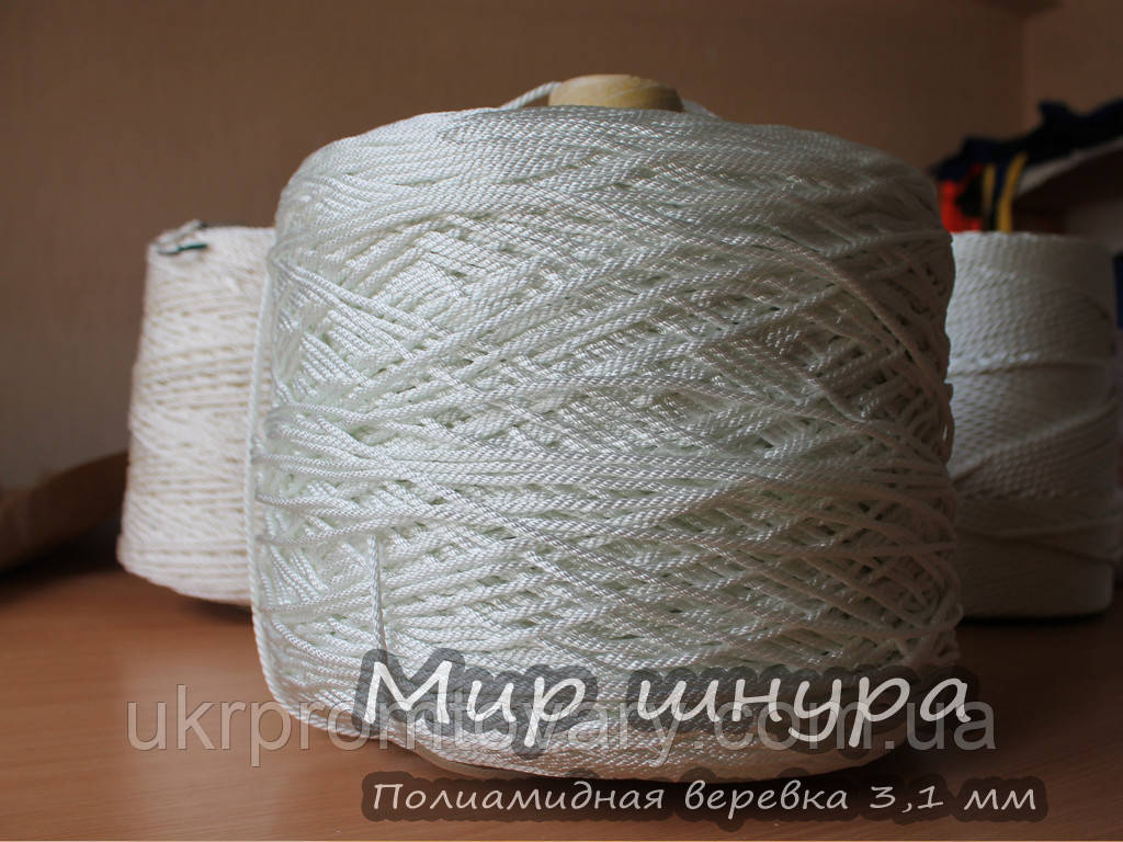Мотузка поліамідна (капронова) кручена, діаметр ф 3,1 мм, шнури мотузки виробник