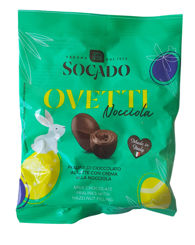 Шоколадні яйця Socado Ovetti Nocciola зі смаком лісового горіха 110 грамів | Італія