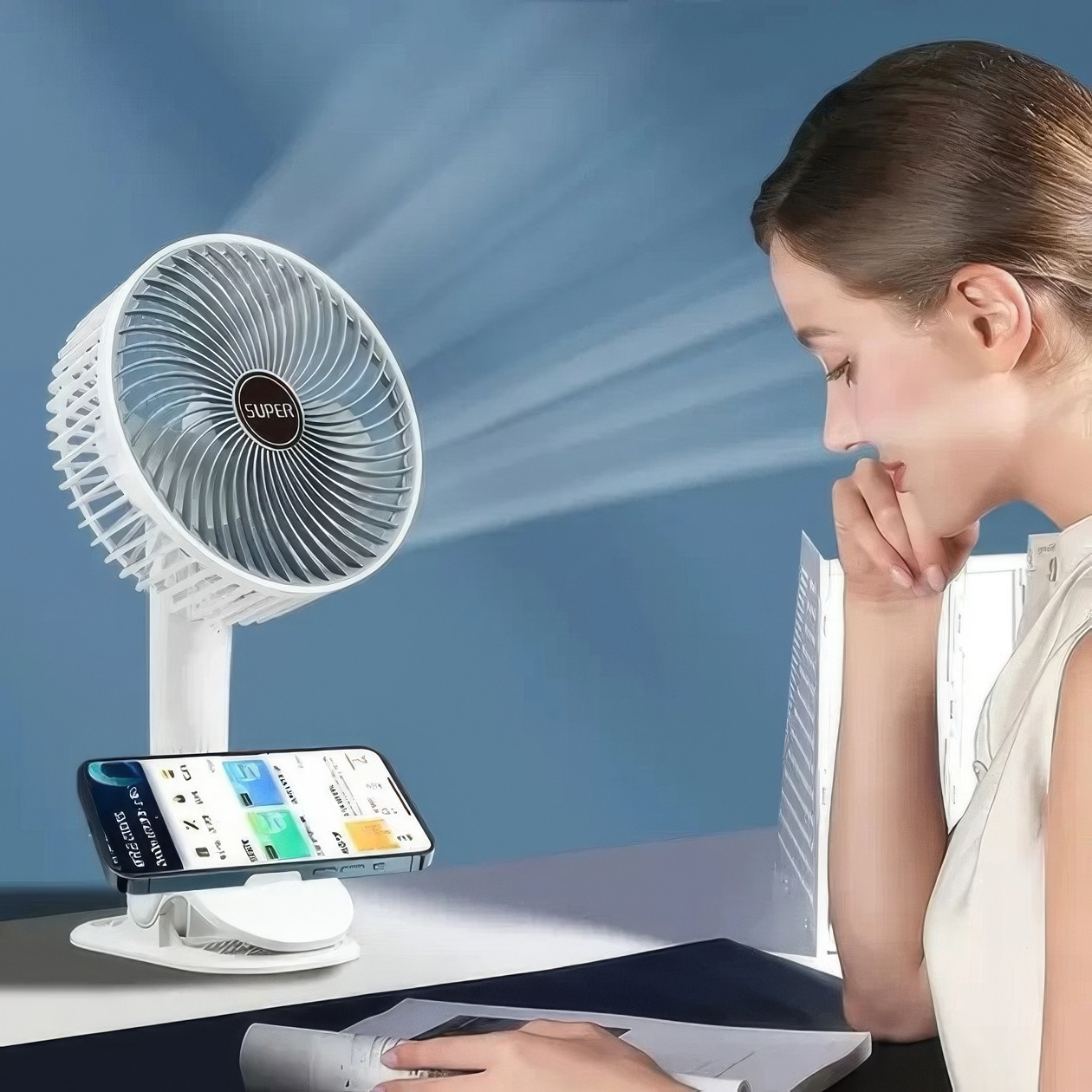 Настільний міні вентилятор Desktop Fan Multi-function, Білий – акумуляторний з прищіпкою та USB зарядкою