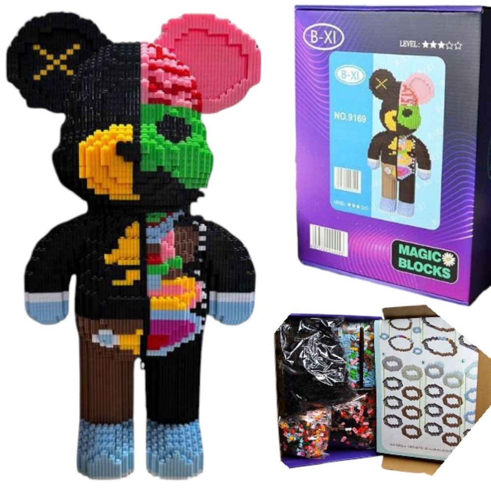 Конструктор Magic Blocks у вигляді ведмедика Зірка Bearbrick, синьо-жовтий 3D конструктор 50 см Stars
