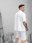 Чоловічий літній костюм жатка Сорочка + Шорти білий Комплект літній повсякденний, фото 2