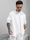 Чоловічий літній костюм жатка Сорочка + Шорти білий Комплект літній повсякденний, фото 4