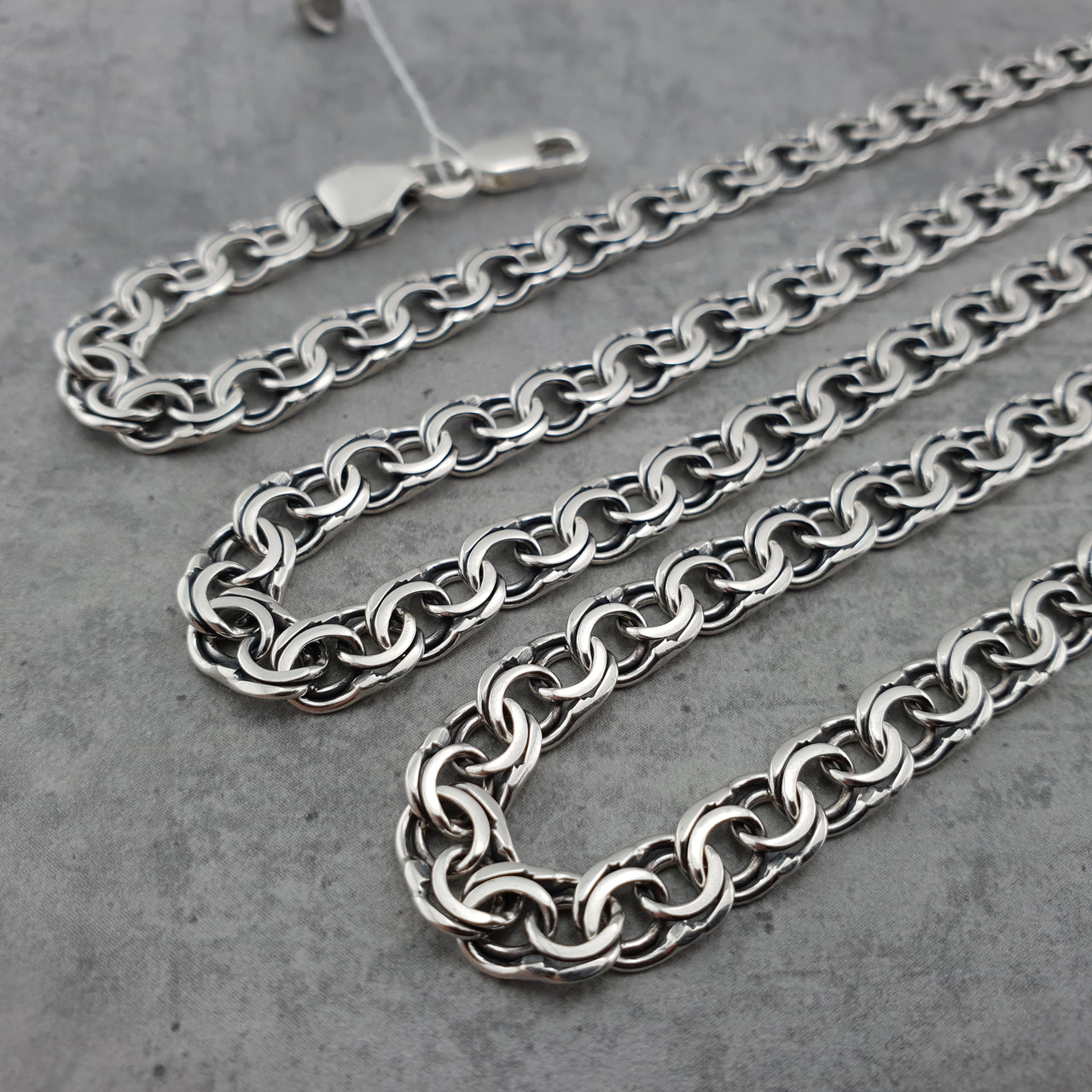 Чоловічий срібний ланцюжок цепочка Бісмарк з ланкою 6 мм 50 см, фото 1