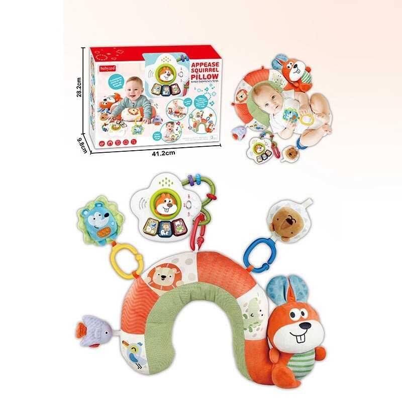 Розвивальна подушка BY 122 "Білочка", підвіска-піаніно, 2 режими, мелодія, звуки нот і тварин, світло, пискавка, брязкальце