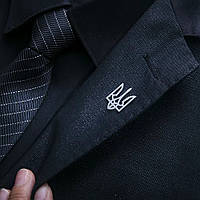 Патріотична брошка значок Тризуб малий Герб України срібного кольору