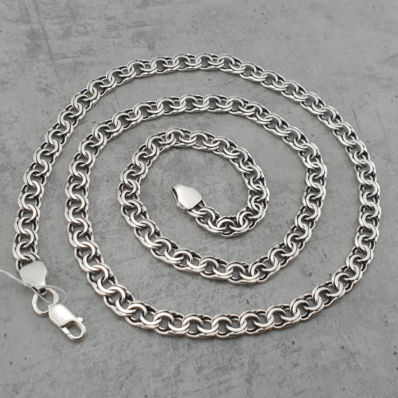 Чоловічий срібний ланцюжок цепочка Бісмарк з ланкою 6 мм 70 см, фото 1