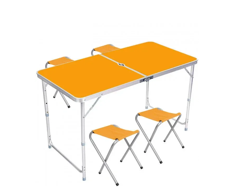 Стіл розкладний для пікніка зі стільцями в валізі складаний стіл і 4 стільці Померанчевий, фото 1