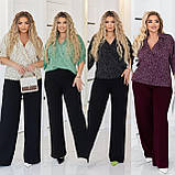 Літній жіночий батальний костюм-двійка в діловому стилі: блуза + штани (р.48-56). Арт-2901/13, фото 7