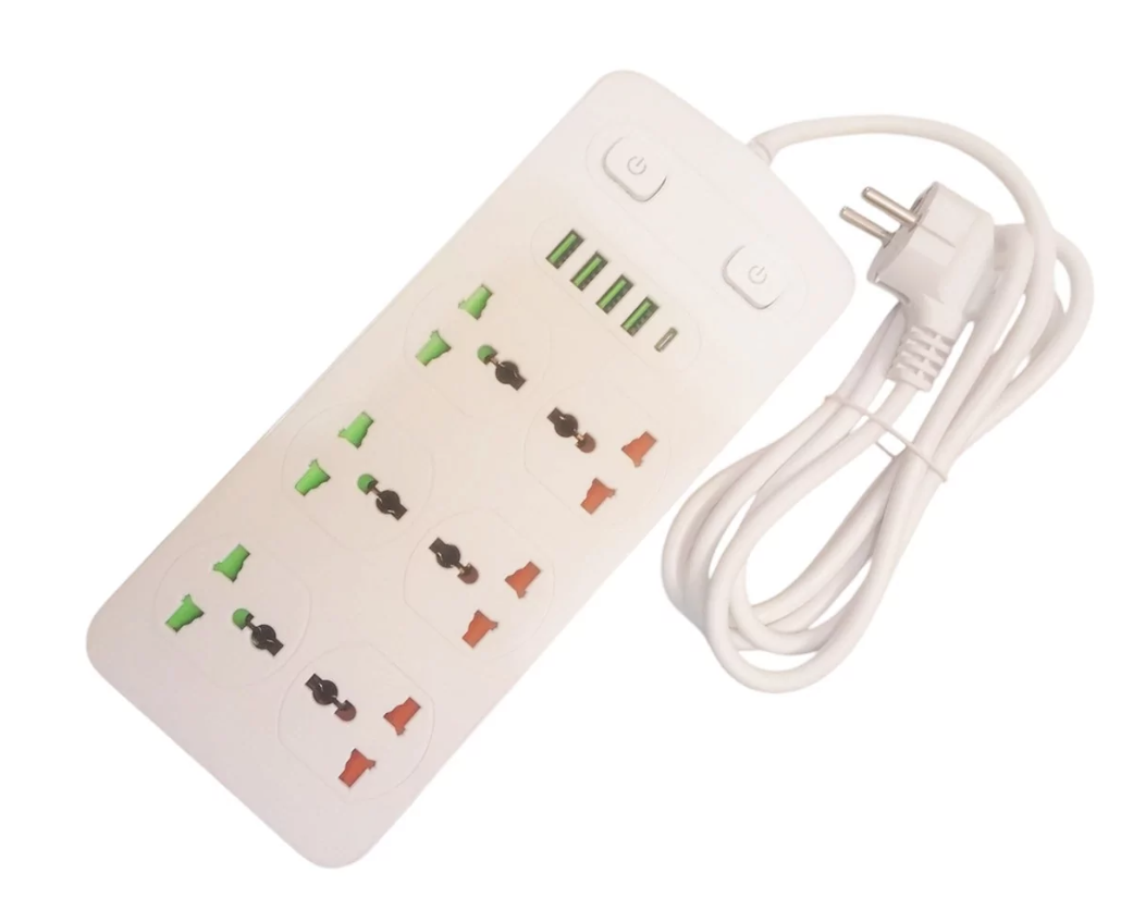 Подовжувач мережевий AR-CP05, 6 розеток, 4 USB, Type-C, 2 м, білий, фото 1