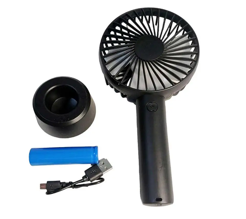 Вентилятор ручний акумуляторний 9419 з підставкою, чорний, фото 2
