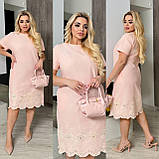 Літнє красиве лляне пряме батальне плаття з вишивкою (р.48-56). Арт-2902/13, фото 3