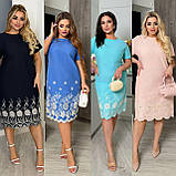 Літнє красиве лляне пряме батальне плаття з вишивкою (р.48-56). Арт-2902/13, фото 4