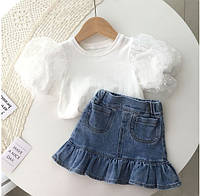 Красивый костюмчик для девочки. Джинсовая юбочка и футболка