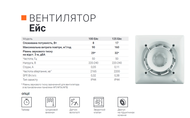 Вентилятор Вентс 100 Ейс на подшипниках Вентилятор Вентс 100 Ейс с клапаном