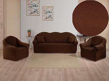 Чохли на диван та два крісла без оборки натяжні накидки стрейч-жаккард універсальні комплект 3 предмети