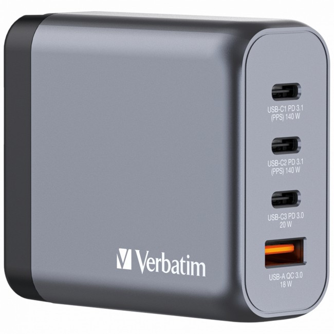 Verbatim GNC-140 GaN 140W 3xUSB-C PD, 1xUSB-A QC 3.0