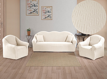 Чохли на диван та два крісла без оборки натяжні накидки стрейч-жаккард універсальні комплект 3 предмети