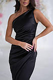 Жіноча вечірня приталена сукня максі на одне плече з розрізом по ніжці, фото 2