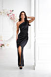 Жіноча вечірня приталена сукня максі на одне плече з розрізом по ніжці, фото 4