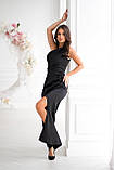 Жіноча вечірня приталена сукня максі на одне плече з розрізом по ніжці, фото 6
