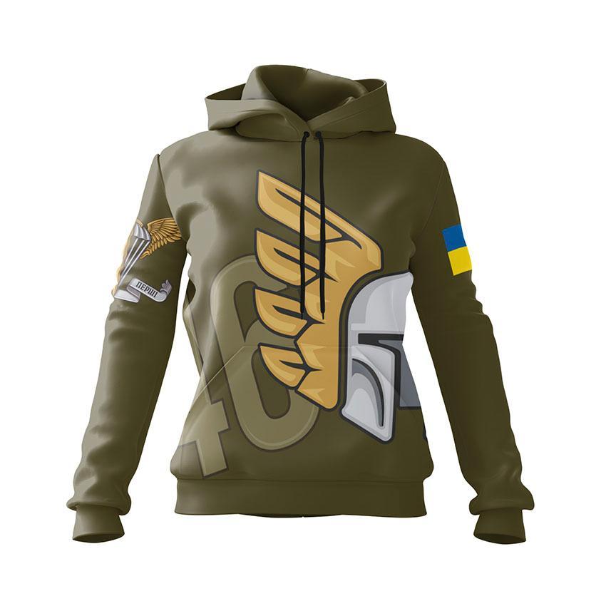 Худі жіноче з принтом «46-та окрема аеромобільна бригада. Крилатий штурм» хакі