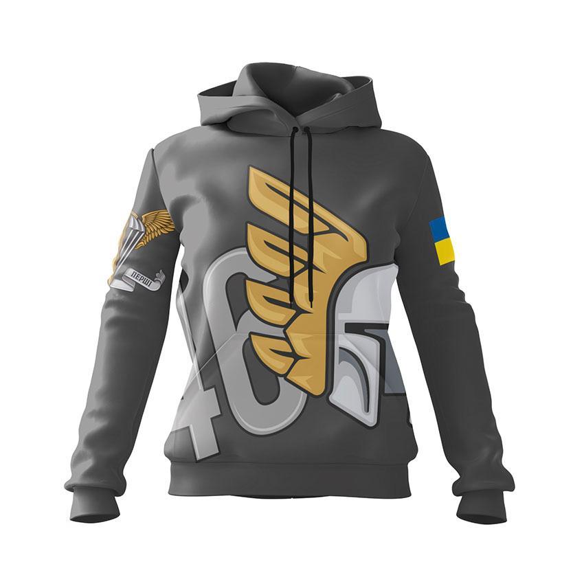 Худі жіноче з принтом «46-та окрема аеромобільна бригада. Крилатий штурм» сірий