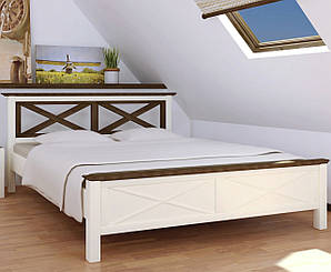 Ліжко двоспальне з масиву дерева сосна Нормандія Ваніль/темний горіх