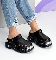 Жіночі крокси на широкій платформі молодіжні з декором чорні 40-41