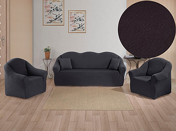 Чохли на диван та два крісла без оборки натяжні накидки стрейч-жаккард універсальні комплект 3 предмети