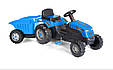 Дитячий трактор на педалях Jumbo (синій колір) з прицепом і регульованим сидінням, фото 2