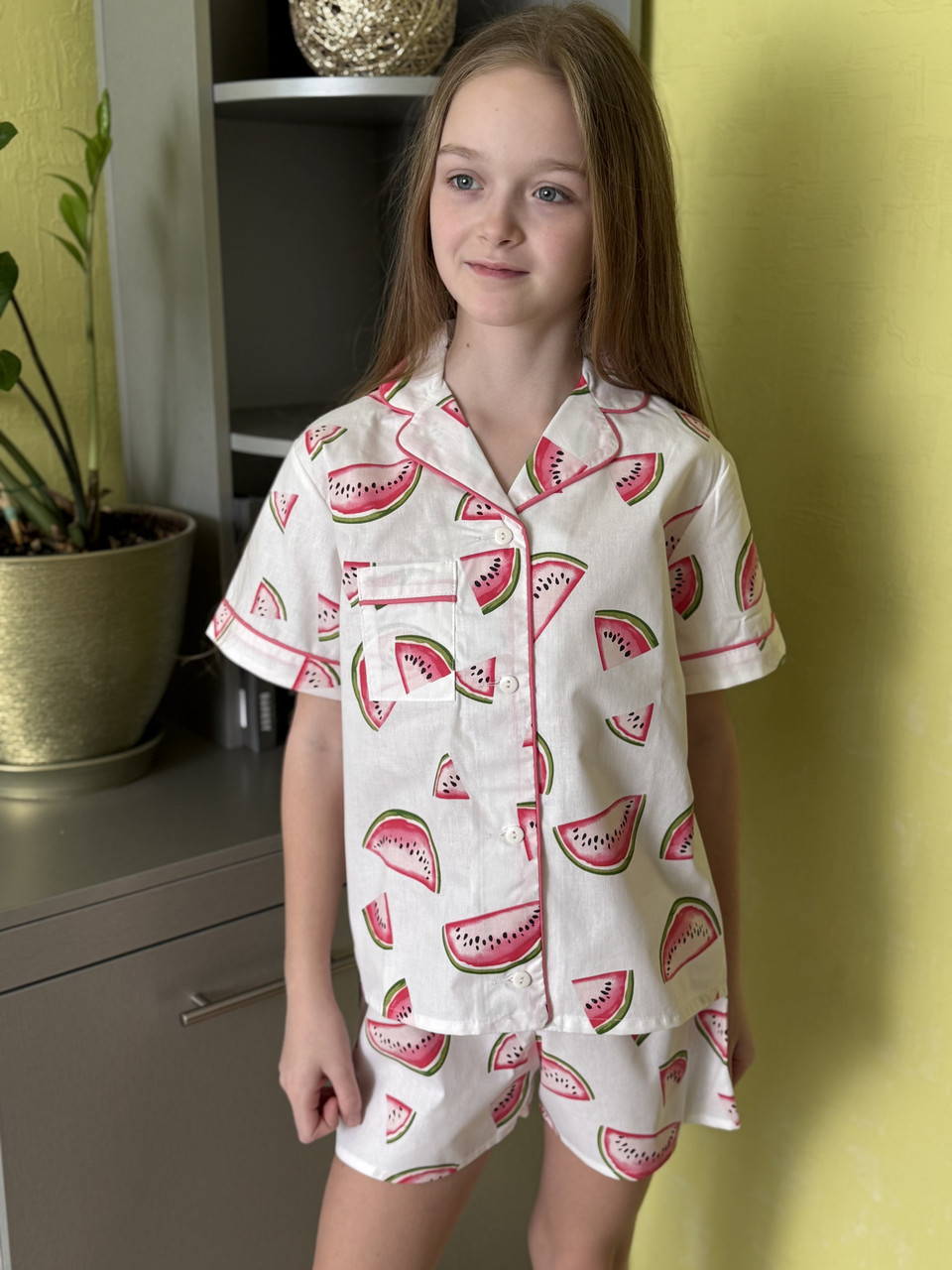 Піжама бавовняна Дитяча в кавуни Піжама для дівчинки Розмір 140, фото 1