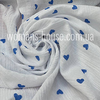 Тканина Муслін жатка двошарова Серцева на білому