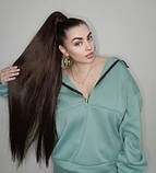 Хвіст накладний шиньйон прямий попелясто-каштановий довгий 70 см з фіксованою утяжкою, фото 3