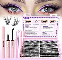 Набор накладных пучковых ресниц 3D + клей, закрепитель, пинцет, 1 щеточка, ремувер (418шт)