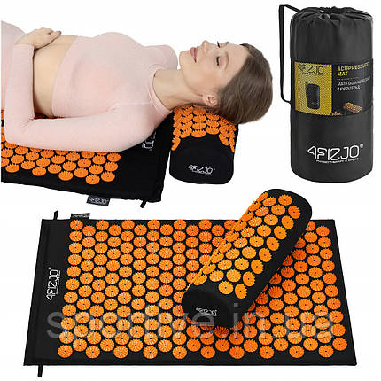 Килимок акупунктурний з валиком 4FIZJO Classic Mat Аплікатор Кузнєцова Black/Orange (P-5907222931752), фото 1