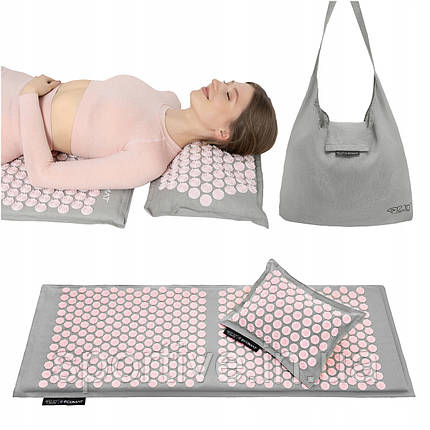 Килимок акупунктурний з подушкою 4FIZJO Eco Mat XL Аплікатор Кузнєцова Grey/Pink (P-5907739313607), фото 1